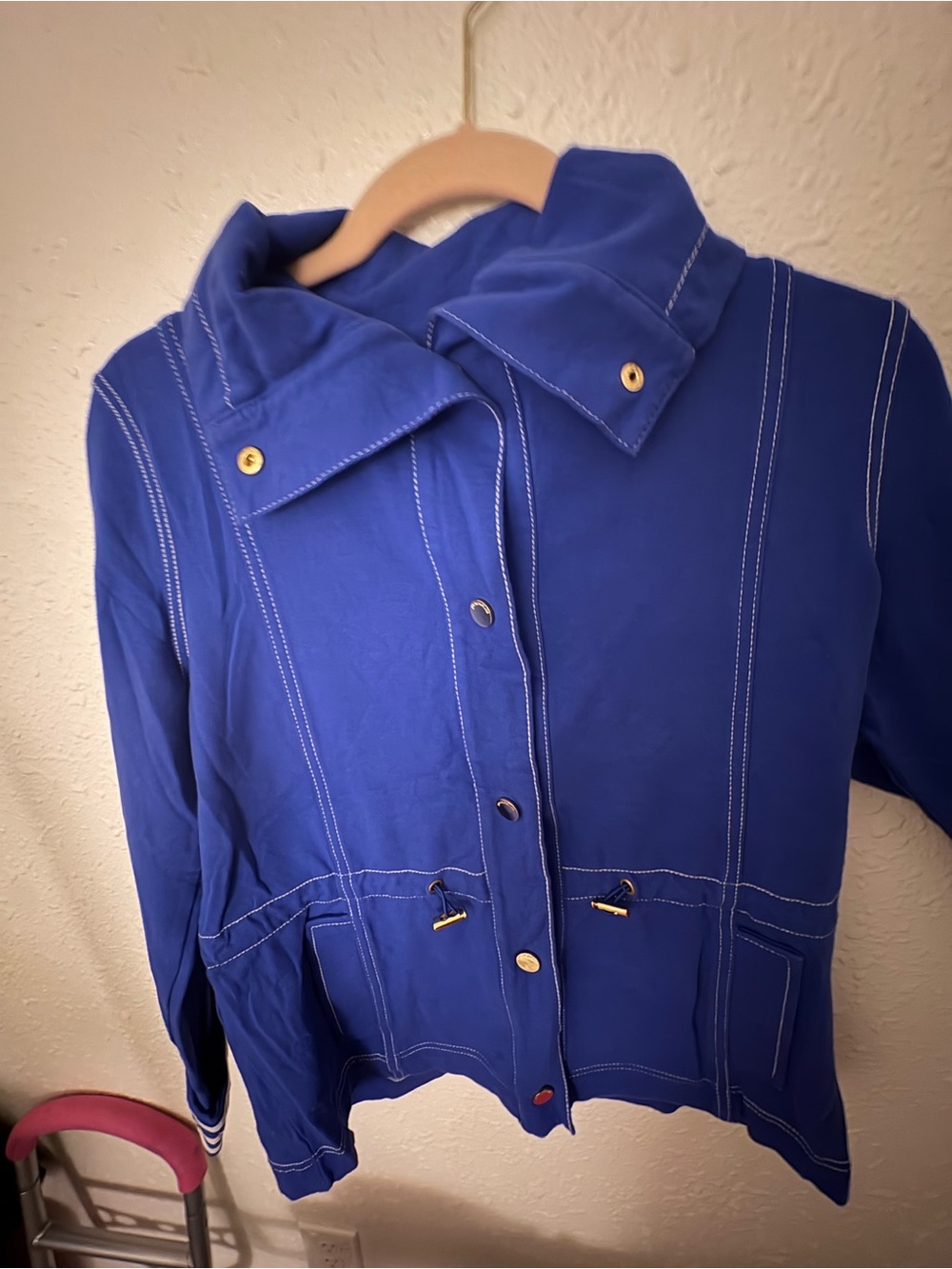 Jones New York Cobalt Blue Bomber Jacket with Contrast Stitching